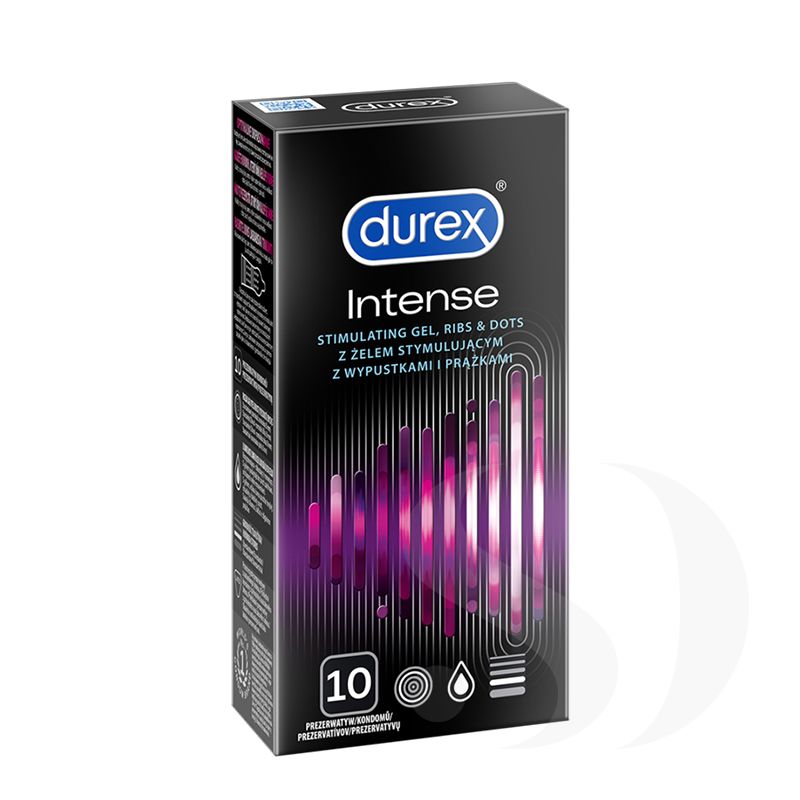 Durex Intense prezerwatywy z prążkami, wypustkami i żelem stymulującym 10 szt.